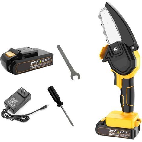 Mini motosega a batteria portatile, sega elettrica ricaricabile da 4 pollici 21V per potatura, velocità di taglio regolabile (batteria singola) (1/5)