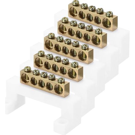 5 Pcs Borne À Vis En Laiton 5 Positions Borne De Terre Blanc 8x12mm, Pour Équipement Électrique Boîte De Distribution, Borne De Terre (1/5)