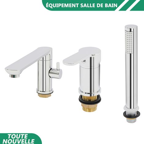 WAOBDLA 1/2'' robinet de mélangeur de bain et douche à main et poignée froide et chaude pour salle de bains Baignoire (1/5)