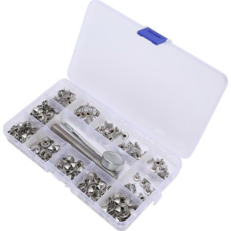 rivets en cuir ronds pointus à double capuchon en alliage d'aluminium, kit de fixation avec outil de poinçonnage (1/5)