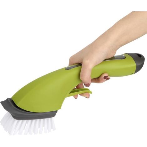 1 Brosse à vaisselle, distributeur de savon intégré, tête en nylon, poignée ergonomique, pour cuisine et évier (1/4)