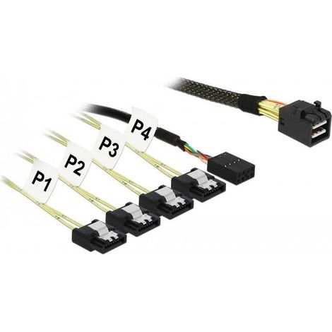 Delock Mini SAS HD SFF -8643 - 4 X SATA 7 PIN + TANDA DEL ARRILLA 1 M Metal