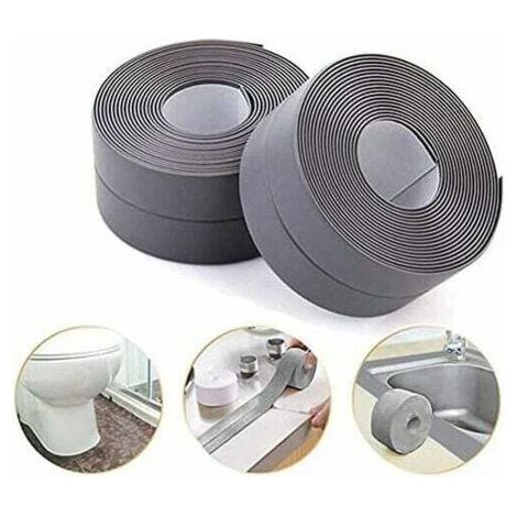 Bande d'étanchéité, Salle de Bains Joint Silicone Gris Ruban Baignoire PE Auto-Adhésive pour Cuisine Coin Calfeutrage 38mm 3.2m - (2pack)