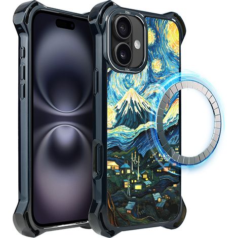 Custodia ibizu DropGuard Ultra per iPhone 16 Plus con MagSafe, Van Gogh, notte stellata (1/5)