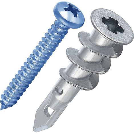 Lot de 200 chevilles auto-perceuses en alliage de zinc 8, ancrages muraux en métal avec vis, 100 chevilles murales et 100 vis pour cloison sèche, suspension et montage de 34 kg (1/2)