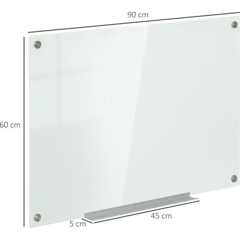 Chevalet magnétique en verre 90x60 cm, tableau blanc avec 4 feutres, 6 aimants, 1 brosse, étagère, fixation murale (1/5)