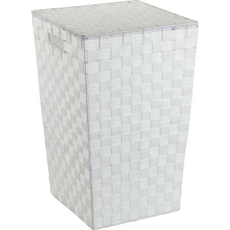 Adria Wäschekorb mit Deckel, Schmutzwäschekorb, quadratisches Design, 48 l Fassungsvermögen, Polypropylen in Weboptik, 33 x 53 x 33 cm, Weiß