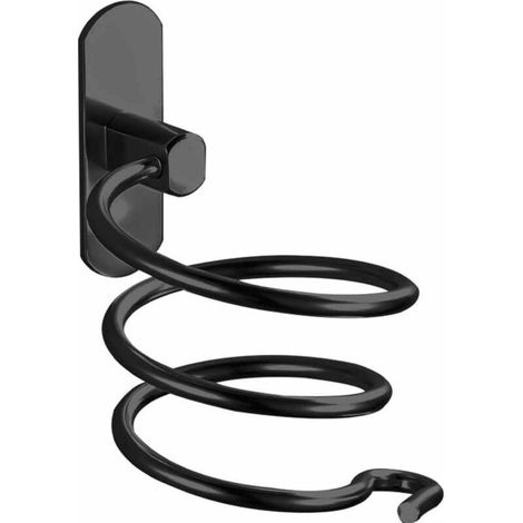 Support pour sèche-cheveux, support mural spiralé pour sèche-cheveux, avec range-cordon, support en aluminium sans perçage pour sèche-cheveux, accessoire de salle de bain, noir.