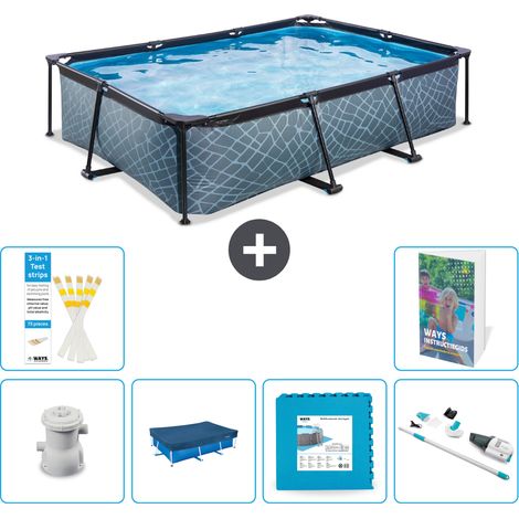 Exit Pool Rechteckig - Steinoptik - 300x200x65 cm - 7-teilig S183