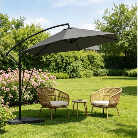 Ampelschirm 310x310x277 cm aus Metall und Polyester, dunkelgrau, neigbar für Terrasse (1/5)