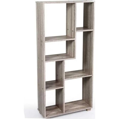 Librería moderna de diseño geométrico 60 x 24 x 127 cm en acabado olmo