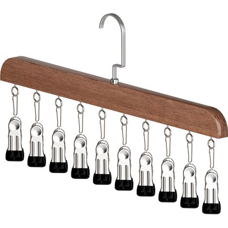 CSPARKV 1 PCS Hat Organizer, Leggings Organizer for Closet, 10 Clips, 360° Rotating Wooden Hanger for Socks, Face Masks, Towels, Gloves (Vintage)