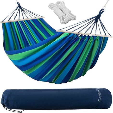 Amaca doppia Gardlov 260x160 cm blu verde cotone poliestere