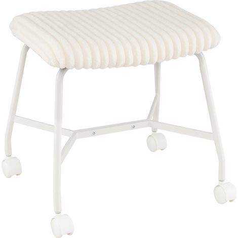 Lot de 2 Tabourets à Roulettes, 49 x 40,5 x 49 cm Pouf Mobile avec Assise Incurvée Rembourrée, Pieds Métalliques Robustes, Charge 150 kg, Blanc (1/5)