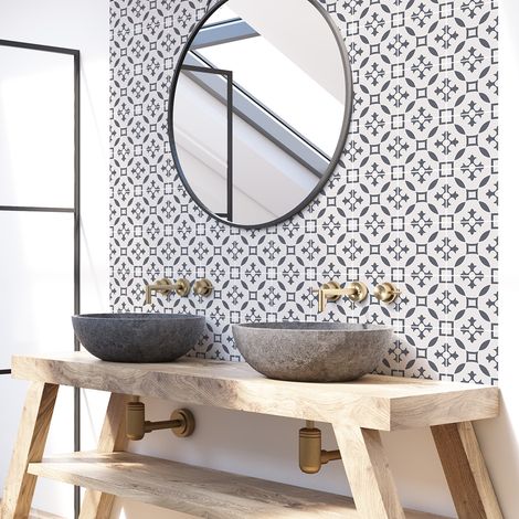 Sticker Mural Carrelage adhésif Cuisine Salle de Bain - 60 STICKERS CARREAUX DE CIMENT AZULEJOS GRETA - 60stickers20x20cm (1/5)