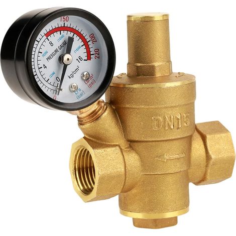 DN15 Water pressure reducer, Adjustable brass water pressure regulator with pressure gauge Applicable to Home, Building, Factory (1/5)