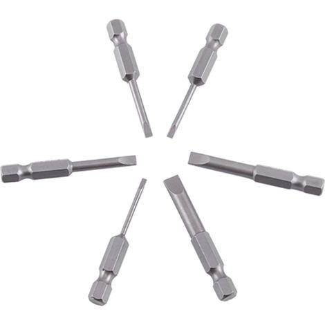 Lot de 6 embouts de tournevis plats à tige hexagonale de 50 mm (2,0-6,0 mm, 0,25") en alliage S2, à pointe magnétique et fente (1/5)