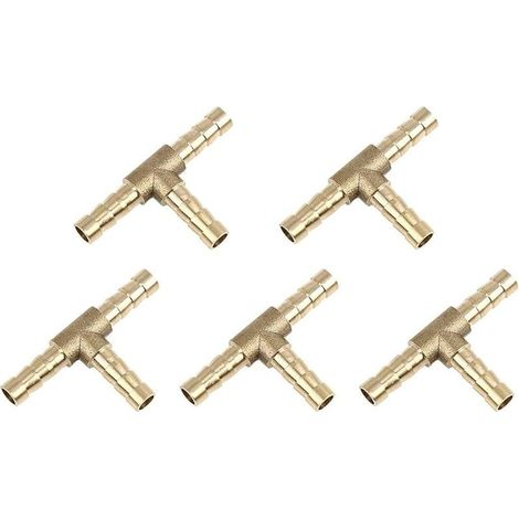 5 pièces 6 mm ou 15/64 "Raccord en laiton à barbelé, 3 voies en forme de T, raccord pour tuyau flexible air gaz eau carburant, connecteur T barbelé (1/5)