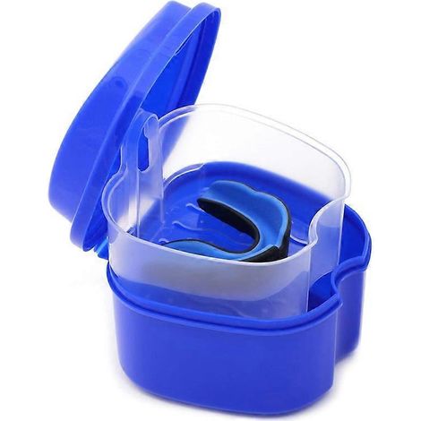 Dunkelblauer Prothesenbehälter, Prothesenbecher mit Sieb, Prothesenwaschbox, Prothesenaufbewahrungsbox mit Korb und Netzbeutel für die Reise (1/5)