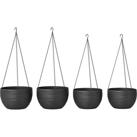 Pots de fleurs pour plantes d'intérieur et d'extérieur, à ouverture automatique, suspendus par des chaînes métalliques, lot de 4, noirs