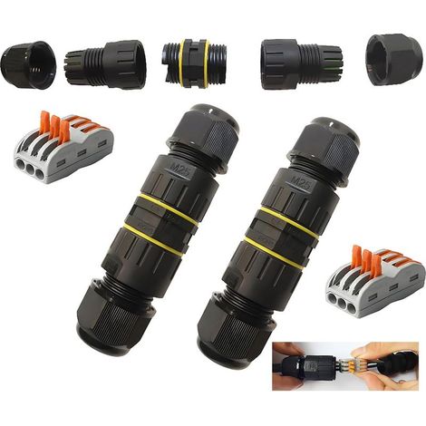 Boîte de dérivation étanche IP68 – Lot de 2 – 3 voies – Pour câble 6-11 mm – Nylon – Connecteur électrique (1/5)