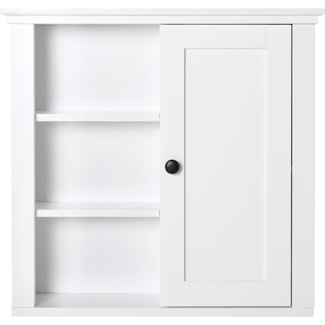 Meuble de salle de bain mural multifonctionnel, gain de place, avec 3 étagères ouvertes, 1 porte, étagère anti-basculement réglable, 53 x 14,5 x 50,5 cm, blanc (1/5)