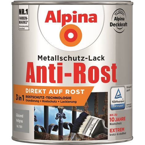 Alpina Metallschutz-Lack Anti-Rost 750 ml hellgrau glänzend Metallack Schutzlack (1/2)