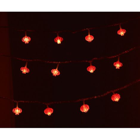 Guirlande lumineuse chinoise rouge à LED, 20 lumières, étanche, avec coque en PVC, idéale pour le Nouvel An, les cours et jardins (sans pompon), 3 mètres / 9,8 pieds. (1/4)