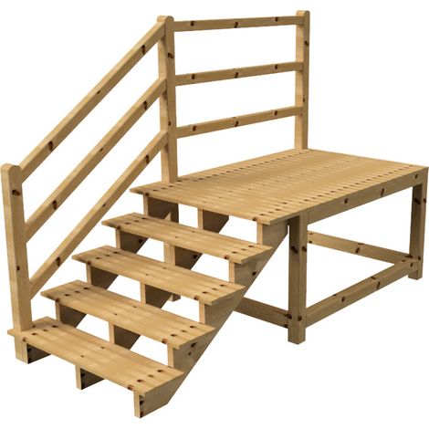 MILANO - Escalier en bois 5 marches H88 cm - sans contre-marche - Palier L120 x P189 cm - Rambarde escalier et palier à gauche