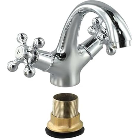 Robinet de salle de bain vintage à double poignée, mitigeur de lavabo avec contrôle d'eau chaude et froide, bec pivotant, design classique, construction en laiton, finition chromée, pour cuisine et sa (1/5)