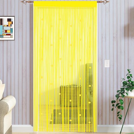 Rideau spaghetti classique pour décoration intérieure avec perles ornementales avec perles, parfait comme Moustiquaire, Tissu, jaune, 90 x 200cm (35x79") (1/5)