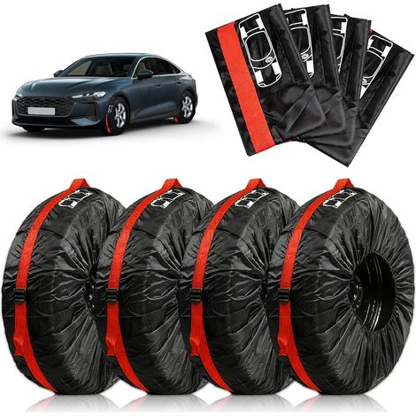Lot de 4 Housses de pneus 19-23, Protection Jantes Voiture, Chaussettes Pneus Voiture étanches à l'eau, Chaussettes Pneus pour le transport et le stockage des pneus d'été et d'hiver (diamètre 80 cm) (1/5)