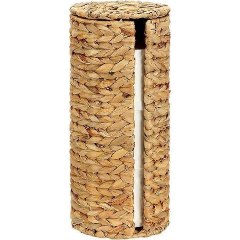 Porte-papier toilette sur pied en jacinthe d'eau, rangement pour 3 rouleaux, avec couvercle