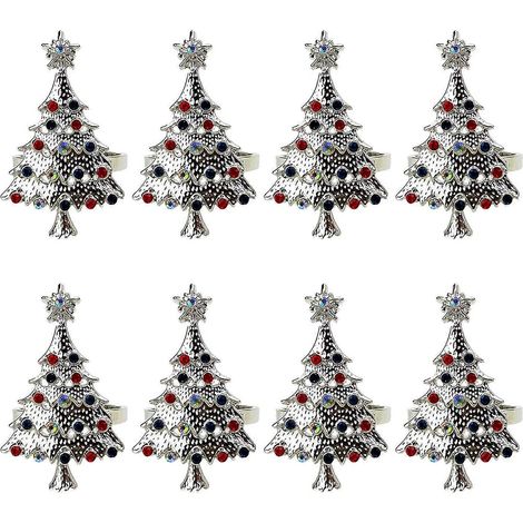 Ronds de serviette sapin de Noël, lot de 8, pour mariage, fête (argenté) (1/5)
