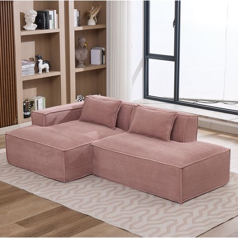 Divano 2 posti in tessuto 235 x 129 x 70 cm con 2 cuscini, molle insacchettate, rosa DESVIAE (1/5)