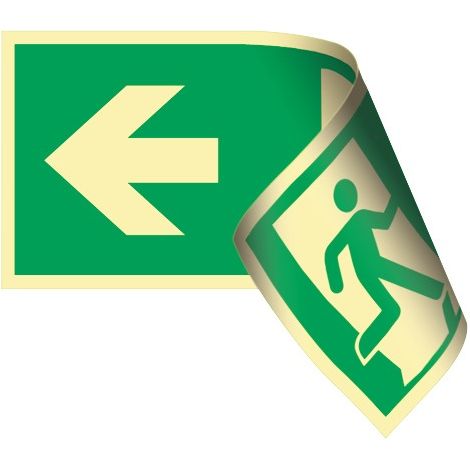 Panneau d'évacuation DIN EN ISO 7010 L297xl148 mm chemin d'évac.à gauche/à droite 2 côtés plastique