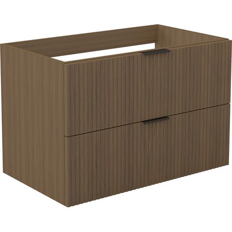 AICA Meuble de salle de bain suspendu 80 cm Noyer + 2 tiroirs, avec Poignées - sans compter vasque