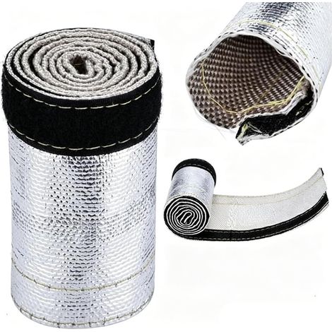 Gaine Thermique Isolante, Manchon de Protection Anti-Chaleur en Fibre de Verre Aluminisée avec Fermeture Velcro, Isolant pour Câbles, Durites et Tuyaux 1/2in-3in(600x106mm)