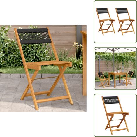 Chaises de bistrot lot de 2 noir bois d'acacia et corde - Chaise De Jardin - Fauteuil De Jardin - Mobilier De Jardin - Acacia - Chaise Bistro (1/5)