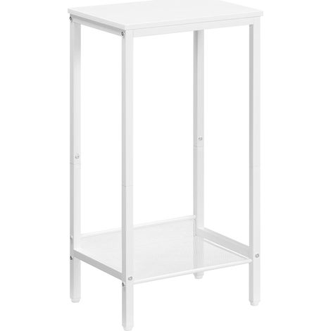 Table d'Appoint, Table de Chevet avec étagère grillagée réglable, Bout de Canapé Fin, pour Lampe, Bureau, Couloir, 38 x 28 x 73,5 cm, Blanc (1/5)