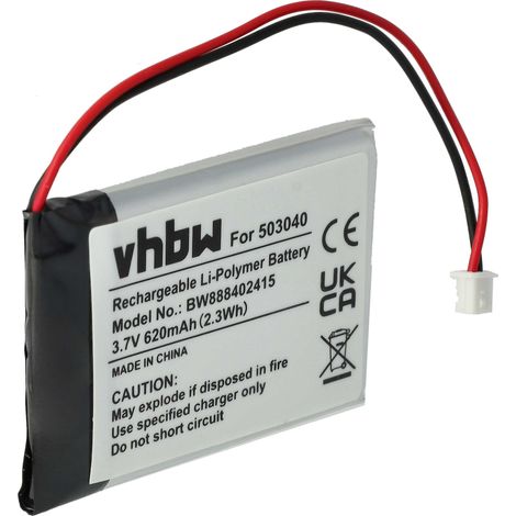 vhbw Battery Replacement for 503040 for various Devices (620 mAh, 3.7 V, Li-polymer)