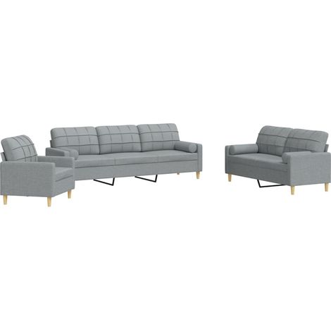 Maison Exclusive - Set Divani 3 pz con Cuscini Decorativi Grigio Chiaro in Tessuto