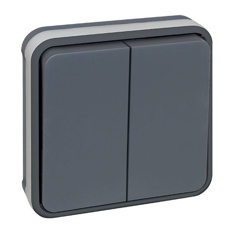 Interruttore doppio a pulsante incassato 10A - IP55 - OXXO Colore Grigio