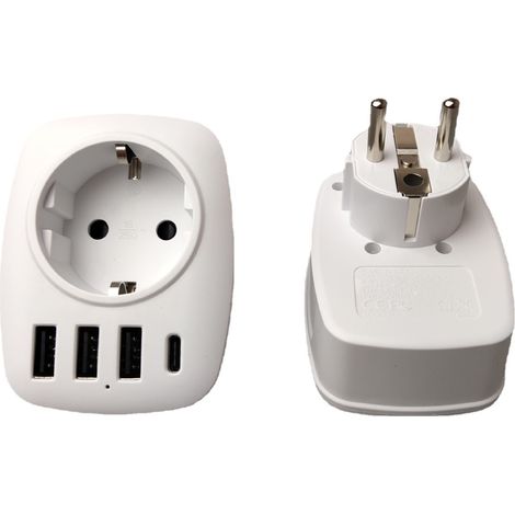 Prise USB Multi Plug Adaptateur UE Adaptateur de prise 5 en 1, Prise murale Schuko 4000W Adaptateur secteur