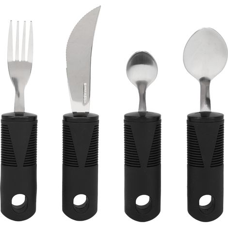 4 Pièces Ustensiles Adaptés pour Personnes Âgées, Cuillère Fourchette Couteau en Acier Inoxydable avec Poignée Antidérapante pour Arthrite et Parkinson (1/5)