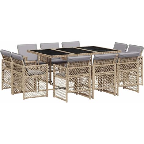 Maison Exclusive - 11-tlg. Garten-Essgruppe mit Kissen Beigemisch