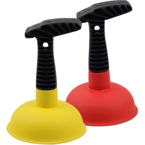 Mini pulitore per scarichi, manico corto, potente strumento per la pulizia di lavandini, box doccia, scarichi del bagno, vasche da bagno (giallo, rosso). (1/5)