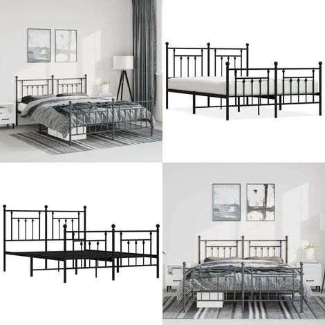 Cadre de lit métal sans matelas avec pied de lit noir 150x200cm - Cadre de lit noir - Lit avec pieds métalliques (1/5)