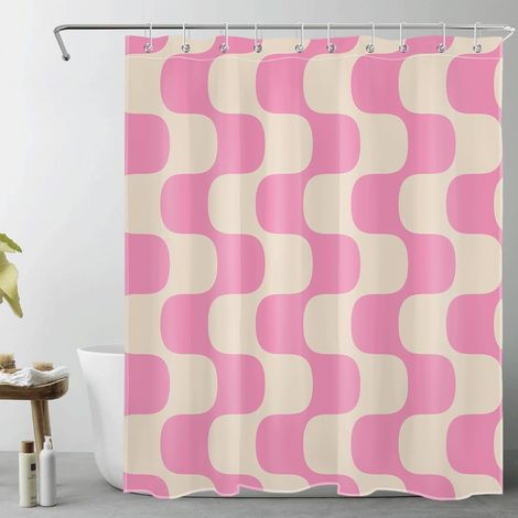 Moderne Rideaux de Douche 150x200cm Rose rayé sur Beige Vintage Rideaux de Bain avec Crochets,Art Abstrait Extra Longue Imperméable Polyester Anti Moule Salle de Bain Décor (1/5)