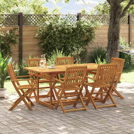 Ensemble repas de jardin 7 pièces en acacia massif, table 180 x 90 cm, chaises pliantes - PANGIVO (1/5)